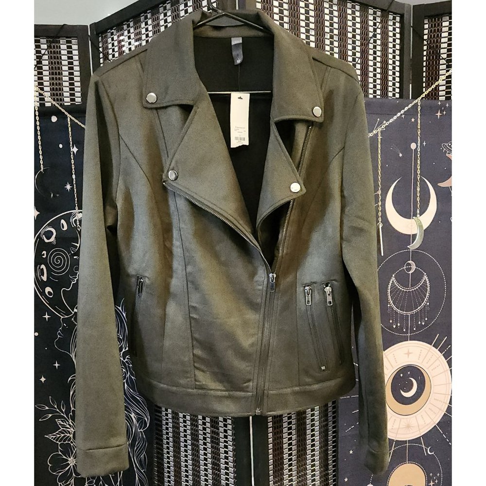 Francesca's Alya Olive Green Moto Jacket